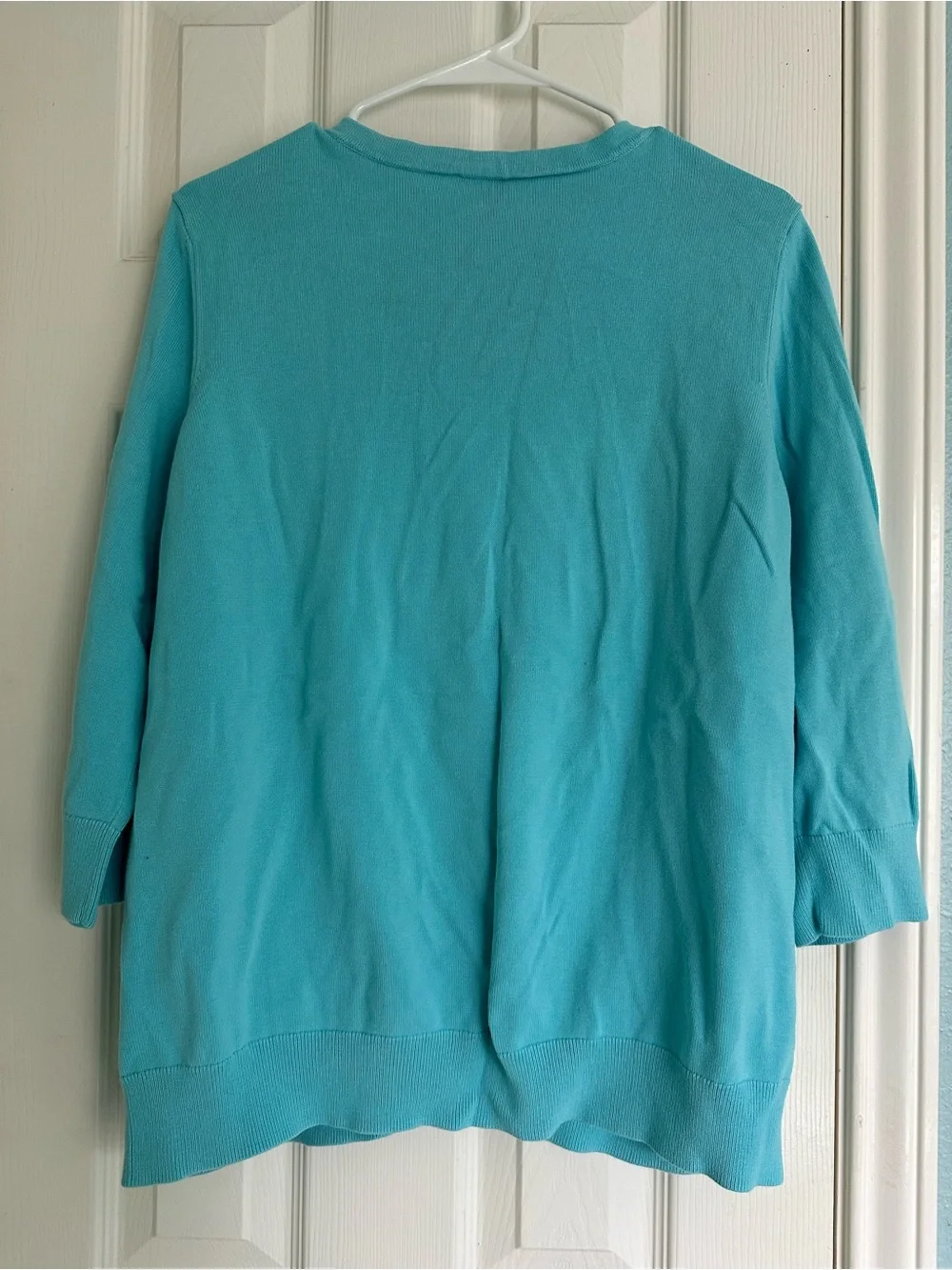 Womens Sweater-TALBOTS-Aqua cotton/rayon cardigan Preppy 3/4 slv-2X - Picture 4 of 5